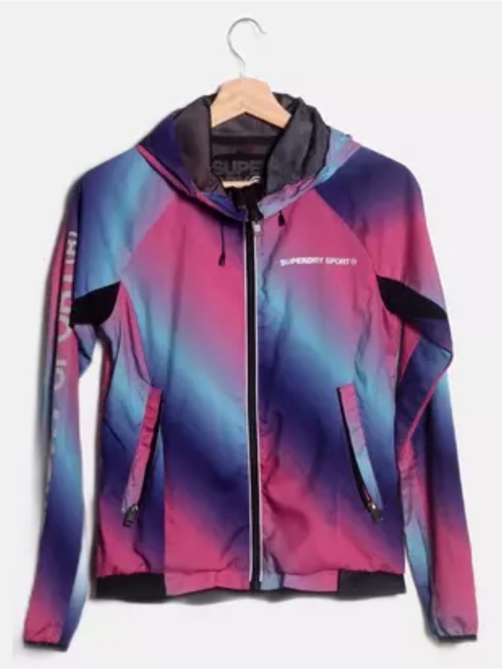 Superdry Sport Kids Gradient Hooded Windbreaker Jacket Pink Blue Purple - Medium